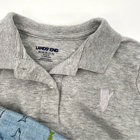 Boy's Bundle 2 Gray Long Sleeve Tops & 1 Short Sleeve Shark Button Down Size 5-6 - Picture 4 of 12